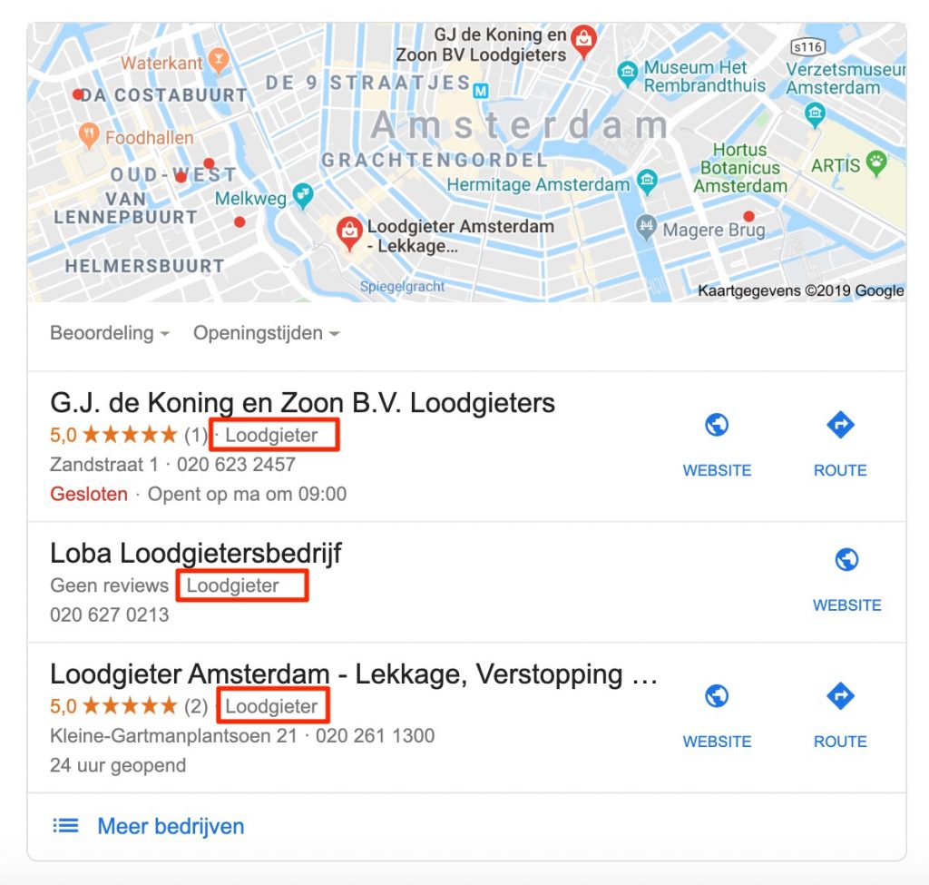 Categorie concurrent vinden Google Maps